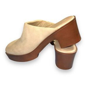 ZBY Womens Mule Booties Square Toe Block Heel Slip On Faux Suede Beige Size 7